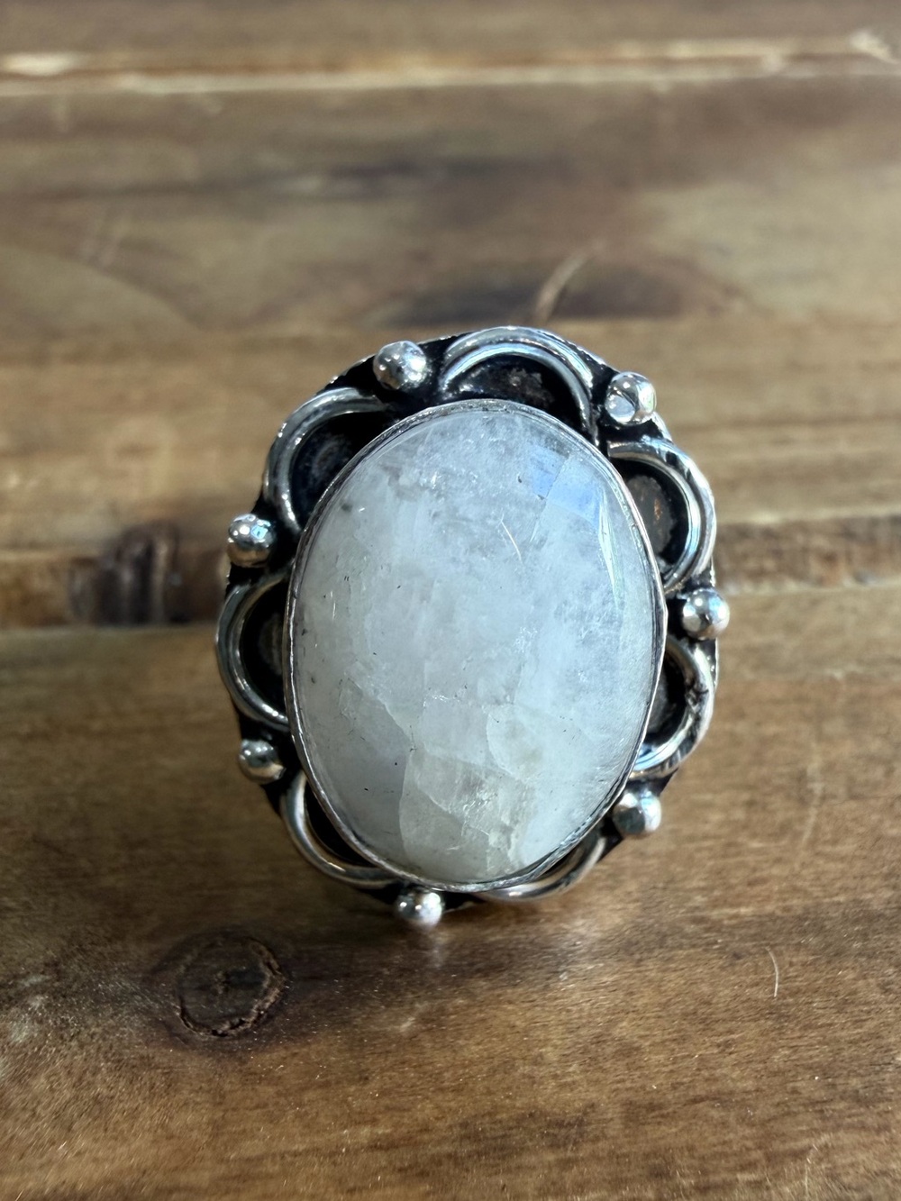 Rainbow Moonstone Quartz Crystal Gemstone Ring Size 8 Silver Jewelry Plated 925